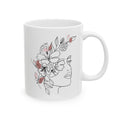 Floral Line Art Face Ceramic Mug — Minimalist Botanical Coffee Cup (11oz, 15oz)