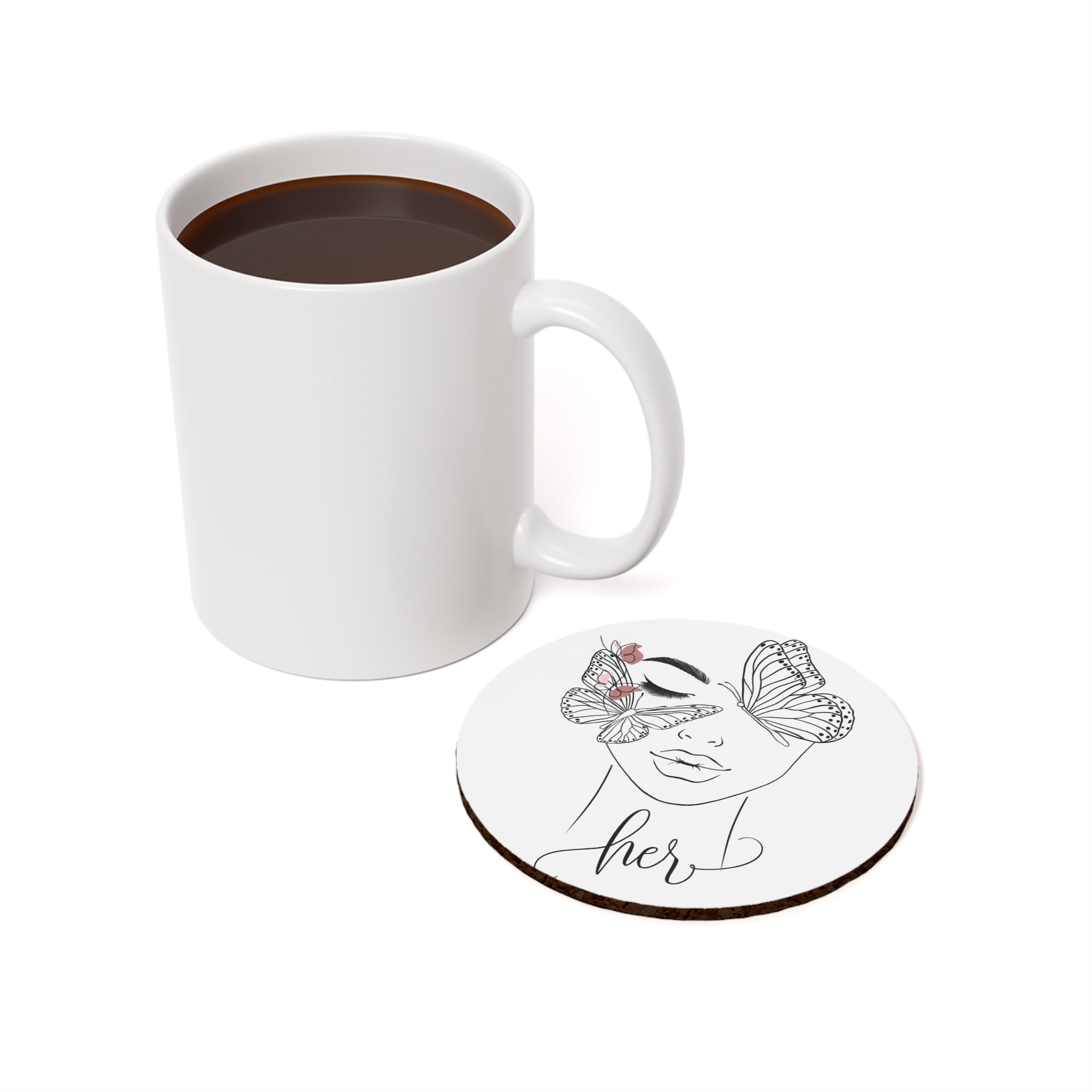 Her Butterfly Coaster — Round/Square Cork-Back Drink Coaster